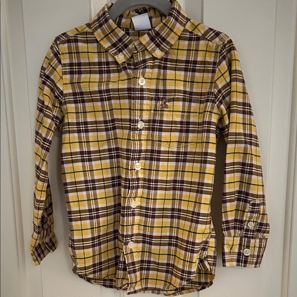 GAP Yellow and Brown Plaid Kids Button Down Shirt 4T